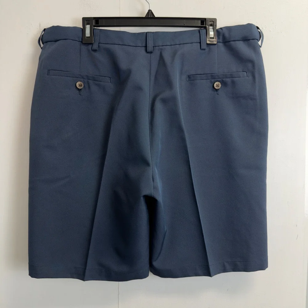 Haggar Mens Navy Blue Flat Front Polyester Casual Golf Shorts Size 38 Expandable